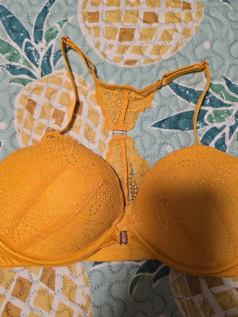 Women’s Lace Racerback Date Push-Up Bra - Orange/Yellow - 36D